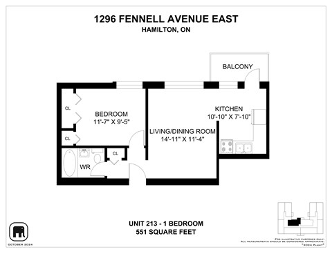 Floor plan for 1 bed, 1 bath, 700 sqft
